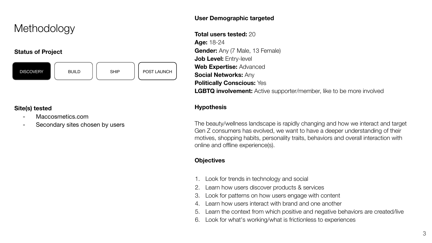 The screen and the hypothesis. Twenty participants aged 18 to 24, entry-level, advanced web expertise, screene