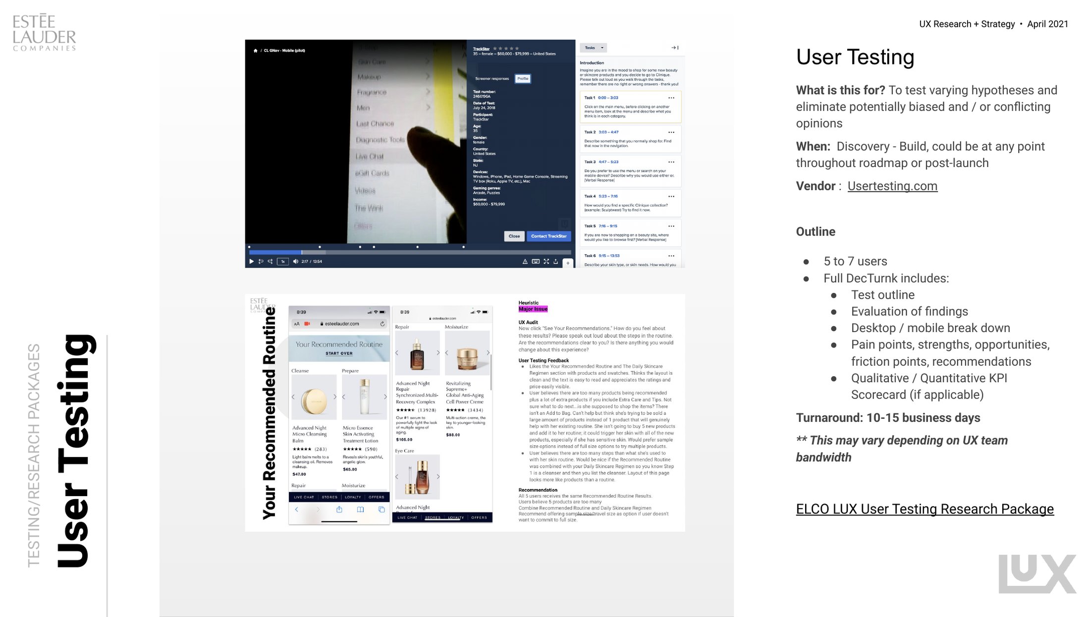 The user testing package specification