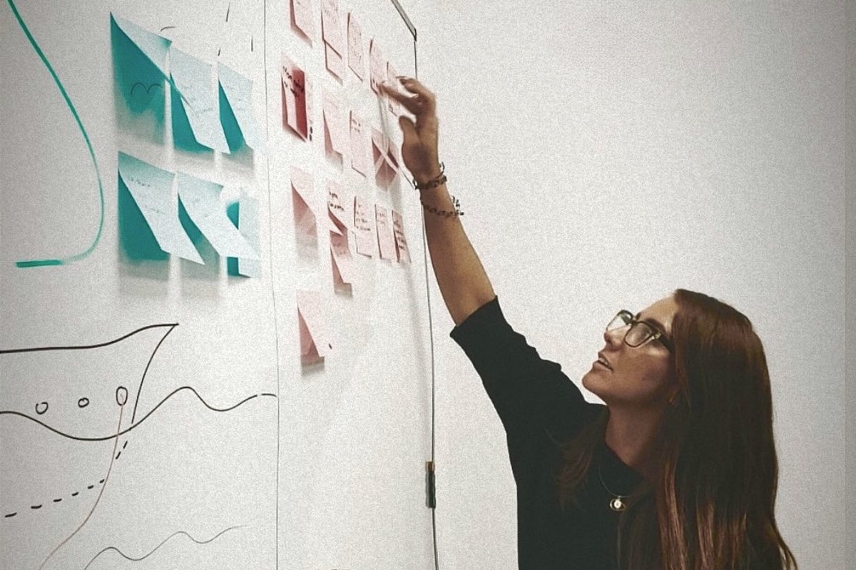 Affinity mapping a research synthesis on a whiteboard